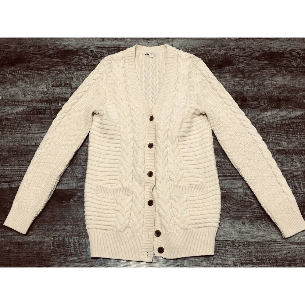 Gap Ivory Chunky Cable Knit Sz M Sweater Chest 36” Cardigan Wool Blend GrandpaE8